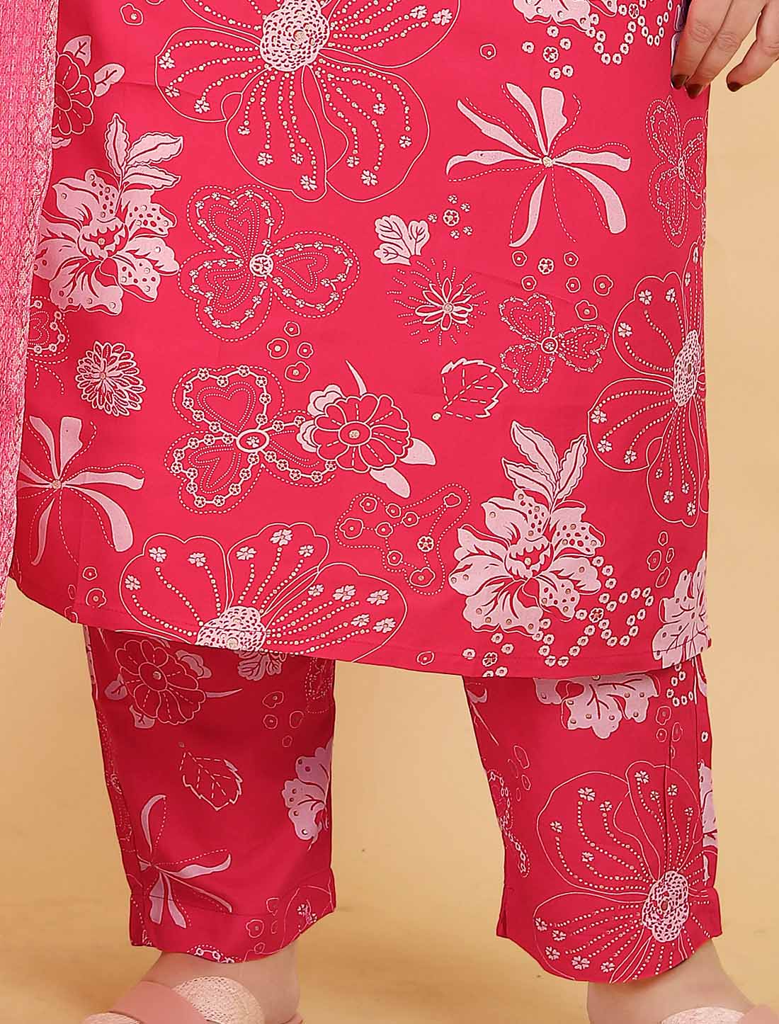 Pink Ethnic Premium Rayon Export Quality Hand Work Kurta Sets