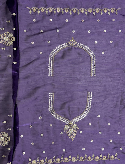 Purple Satin Ethnic Crystal Handwork Dori Embroidery Lehenga Choli