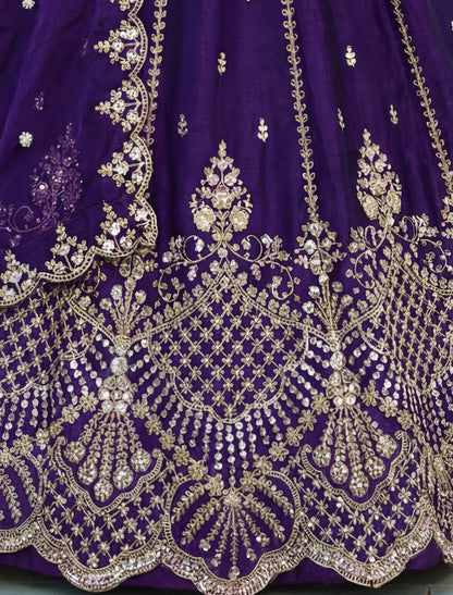 Purple Satin Ethnic Crystal Handwork Dori Embroidery Lehenga Choli