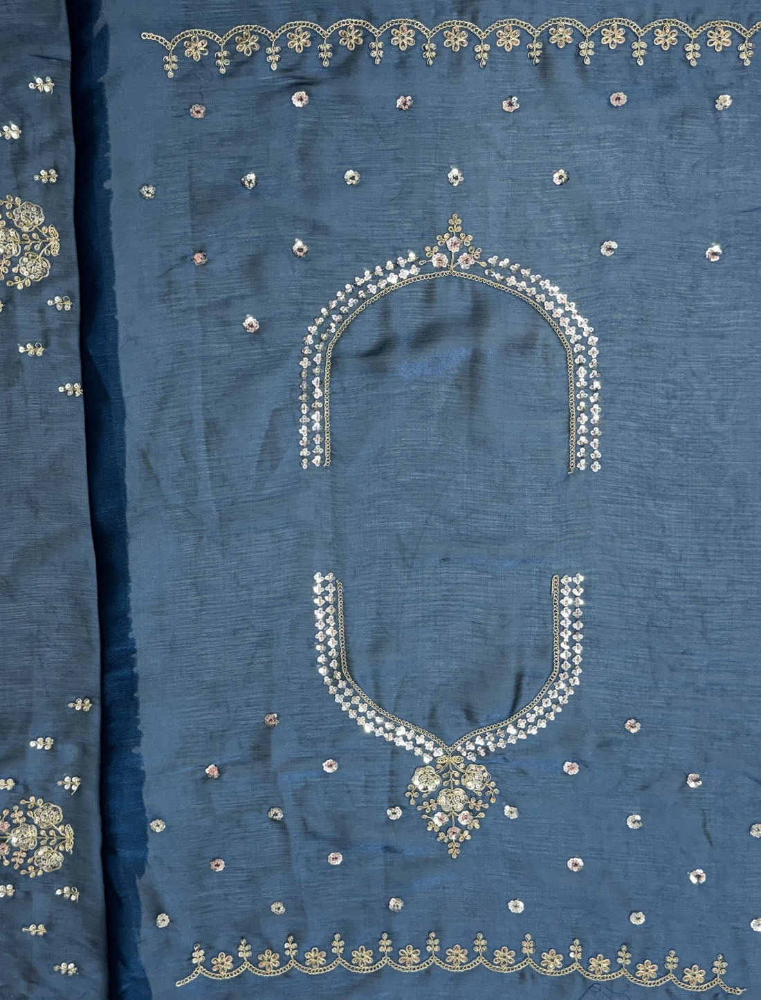 Blue Satin Ethnic Crystal Handwork Dori Embroidery Lehenga Choli