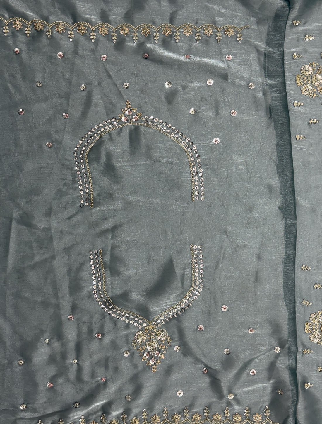 Ethnic Light Blue Satin Crystal Handwork Dori Embroidery Lehenga Choli