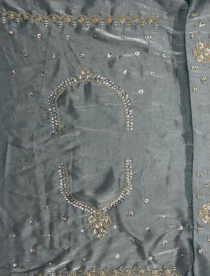 Ethnic Light Blue Satin Crystal Handwork Dori Embroidery Lehenga Choli