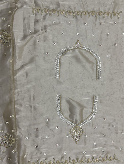 Cream Satin Ethnic Crystal Handwork Dori Embroidery Lehenga Choli