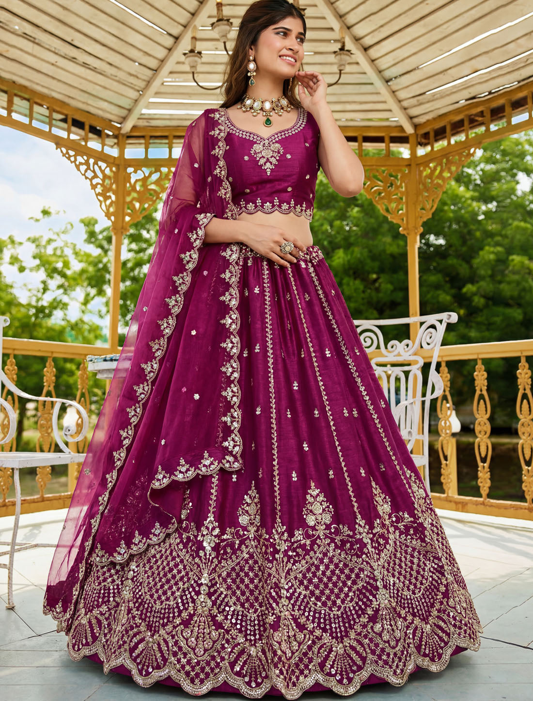 Maroon Satin Crystal Handwork Dori Embroidery Ethnic Lehenga Choli