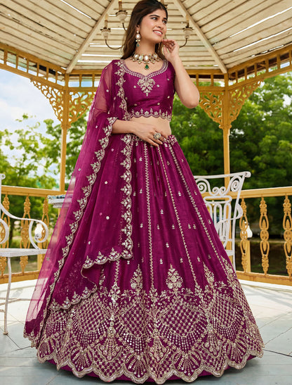 Maroon Satin Crystal Handwork Dori Embroidery Ethnic Lehenga Choli