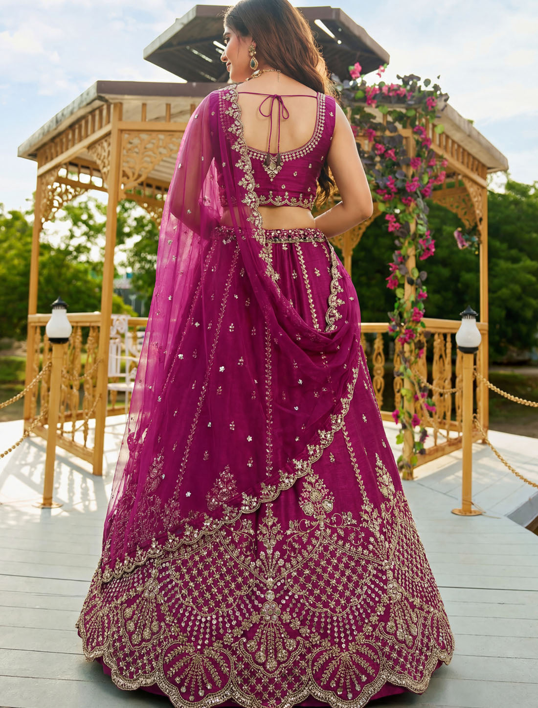 Maroon Satin Crystal Handwork Dori Embroidery Ethnic Lehenga Choli