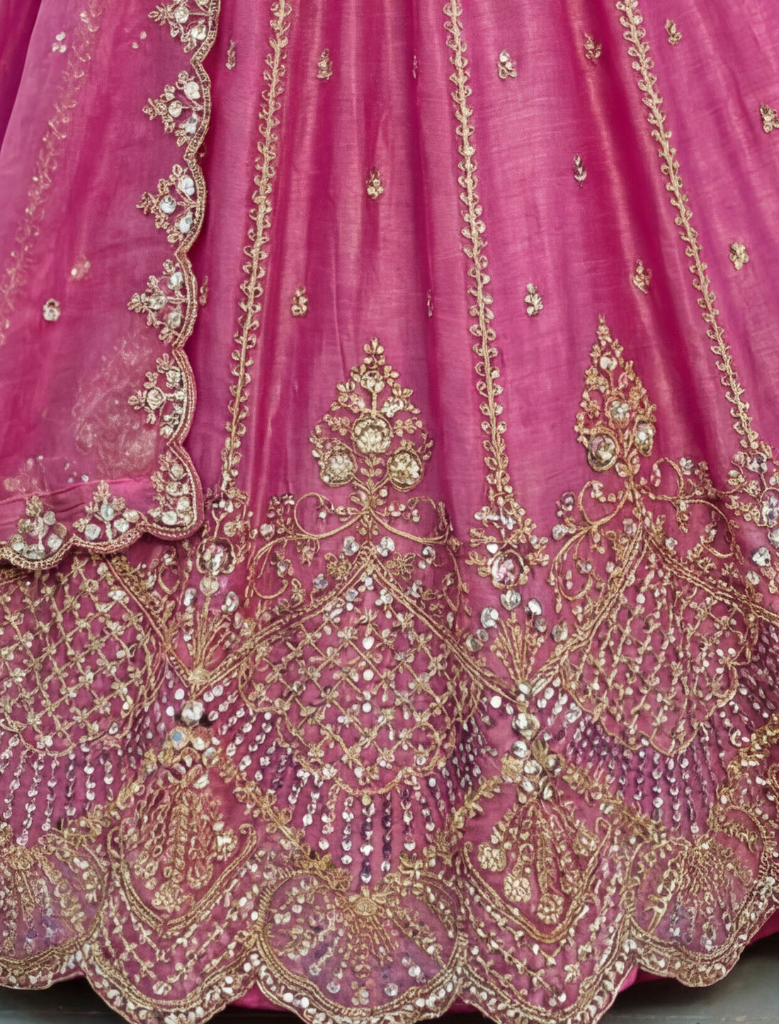 Pink Satin Ethnic Crystal Handwork Dori Embroidery Lehenga Choli