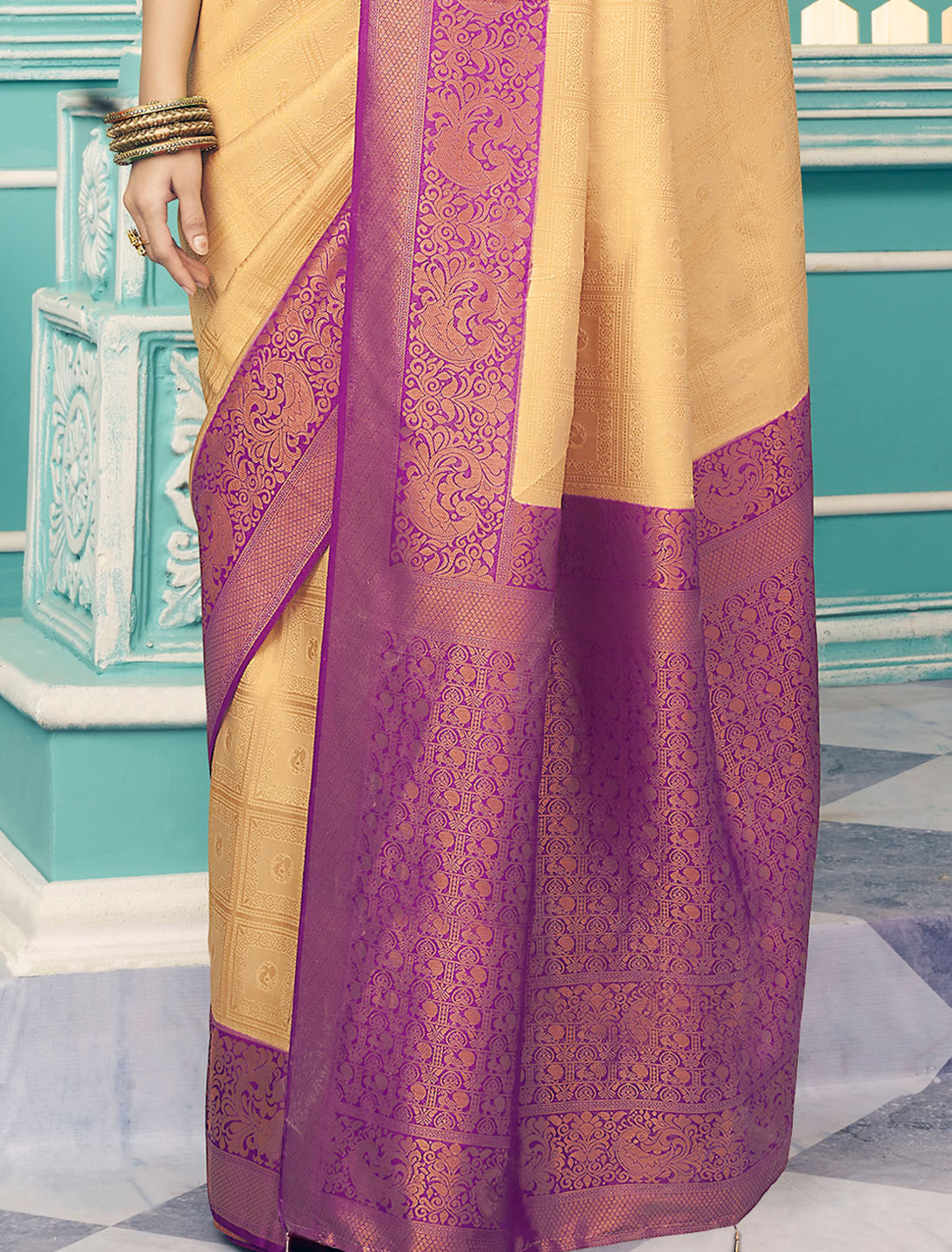 Golden Twilight Softy Kubera Pattu With Chaap Dying Saree for Women