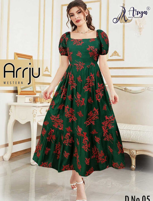 Artisanal Allure Rayon Cotton with Handcrafted Thread Work Western Dress