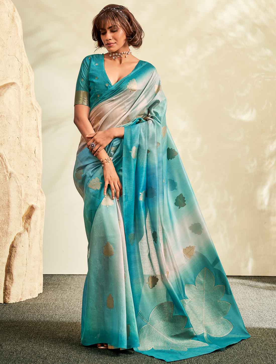 Ethnic Handloom Khadi Shaded Printed Saree