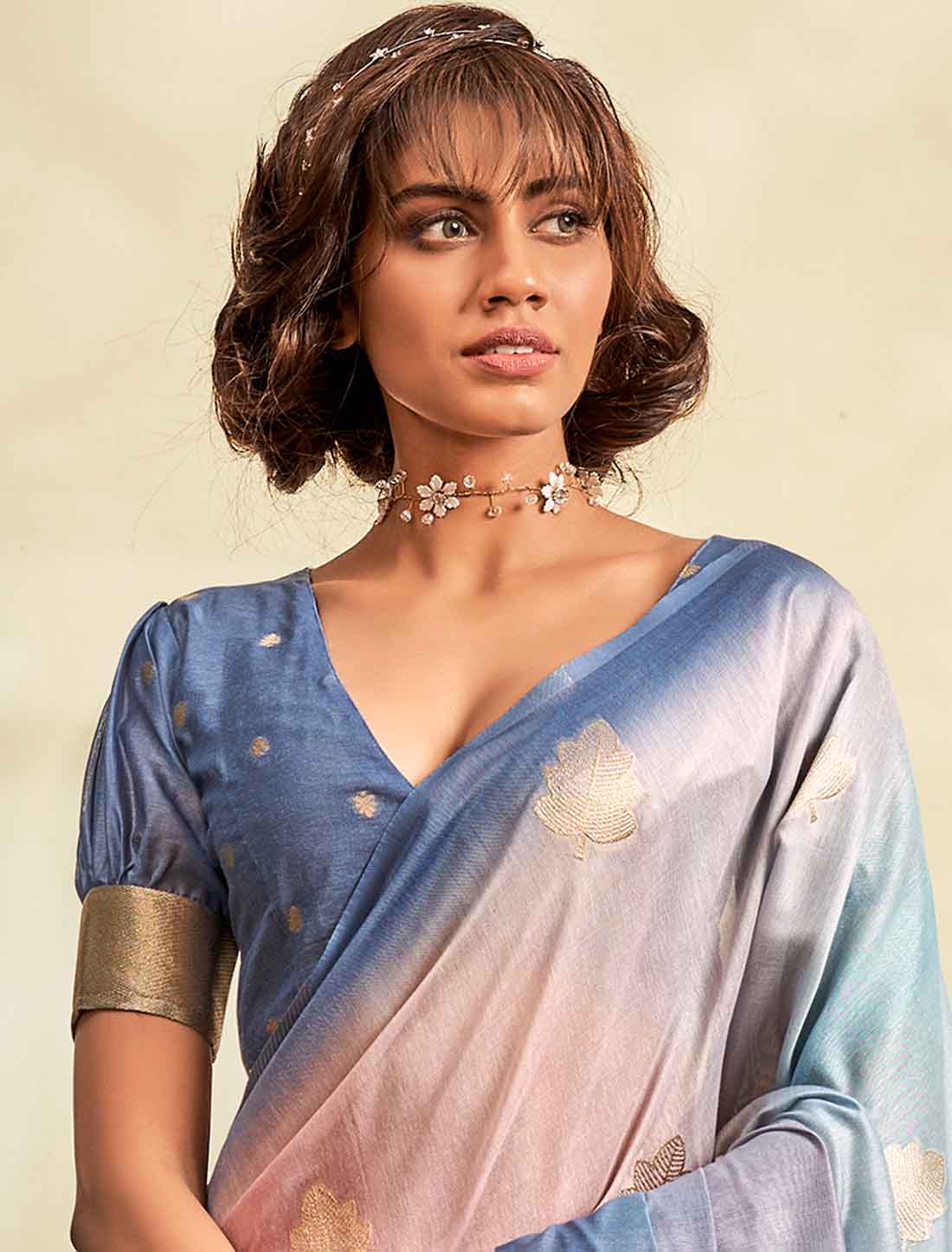 Ethnic Handloom Shaded Printed Khadi Saree