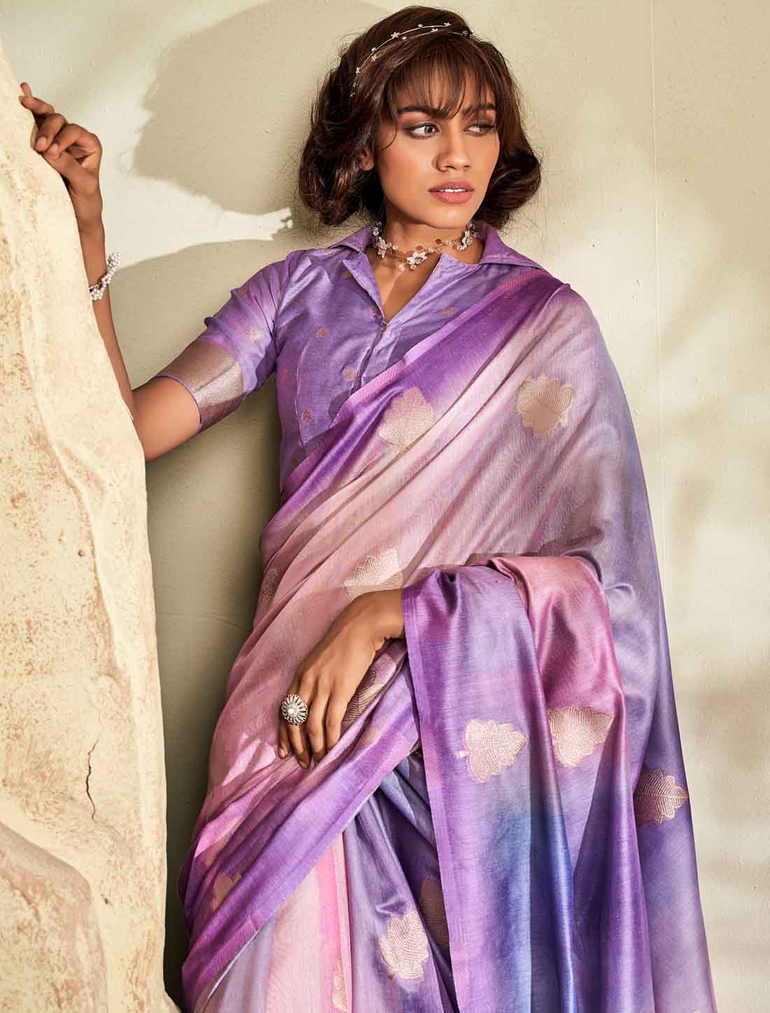 Handloom Khadi Ethnic Shaded Printed Saree