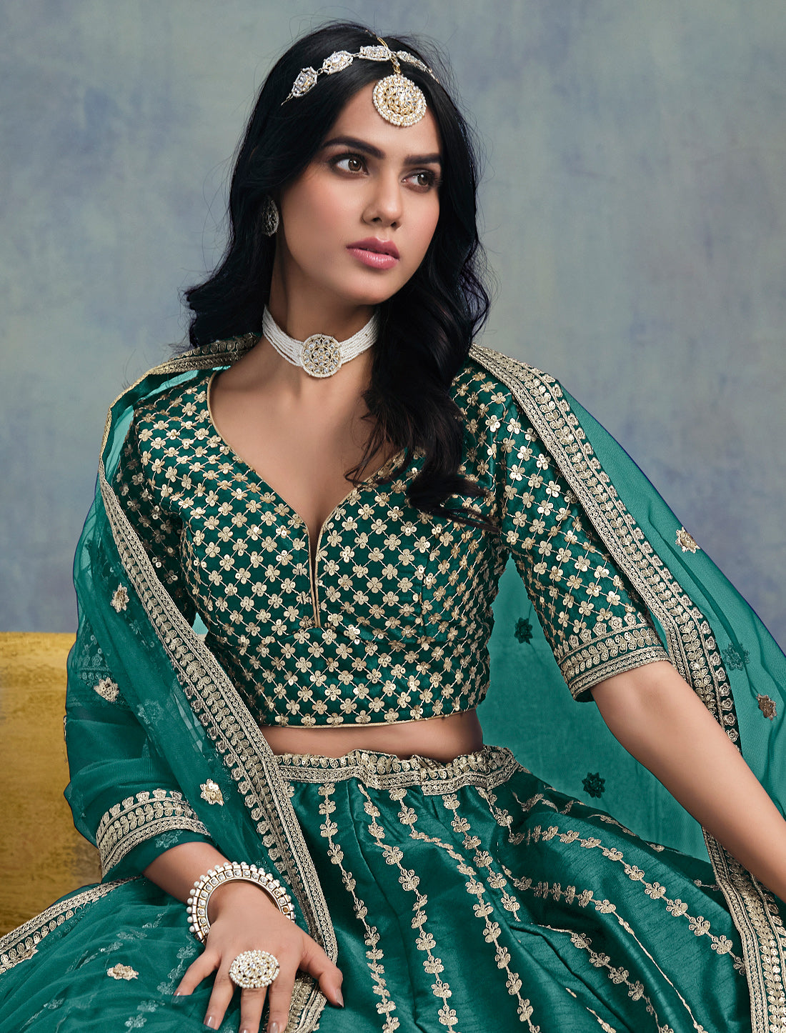 Green Ethnic Wedding Art Silk Lehenga Choli For Women