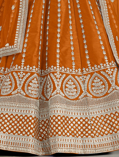 Orange Ethnic Wedding Lehenga Choli For Women