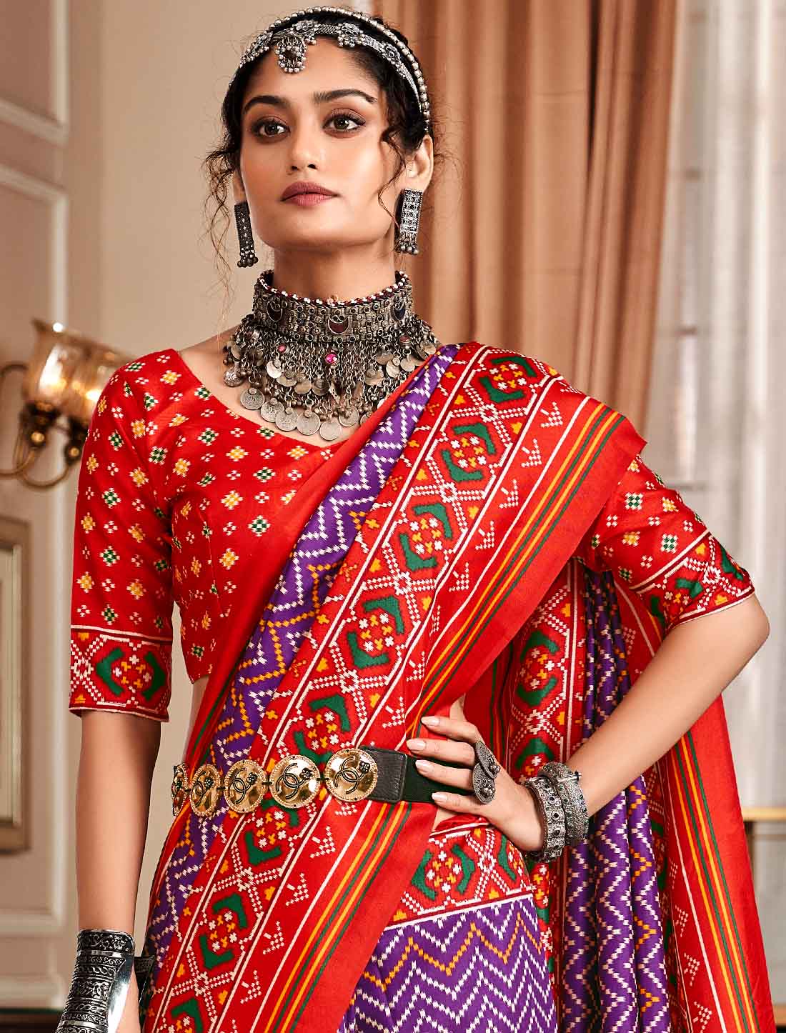 Ethnic Pure Tusser With Patola Print UnStitched Saree