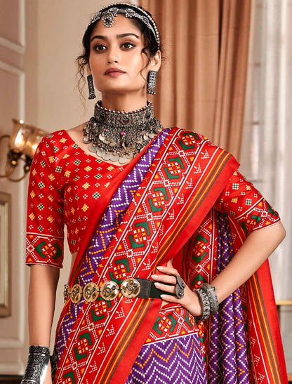 Ethnic Pure Tusser With Patola Print UnStitched Saree