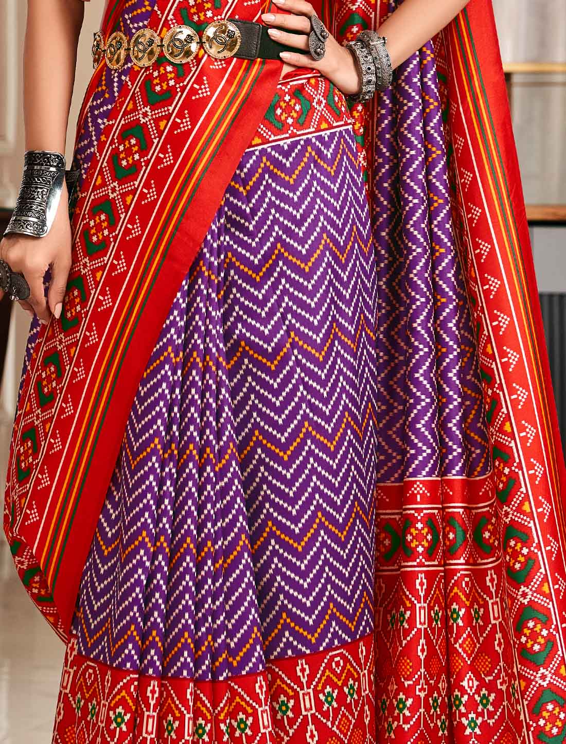 Ethnic Pure Tusser With Patola Print UnStitched Saree