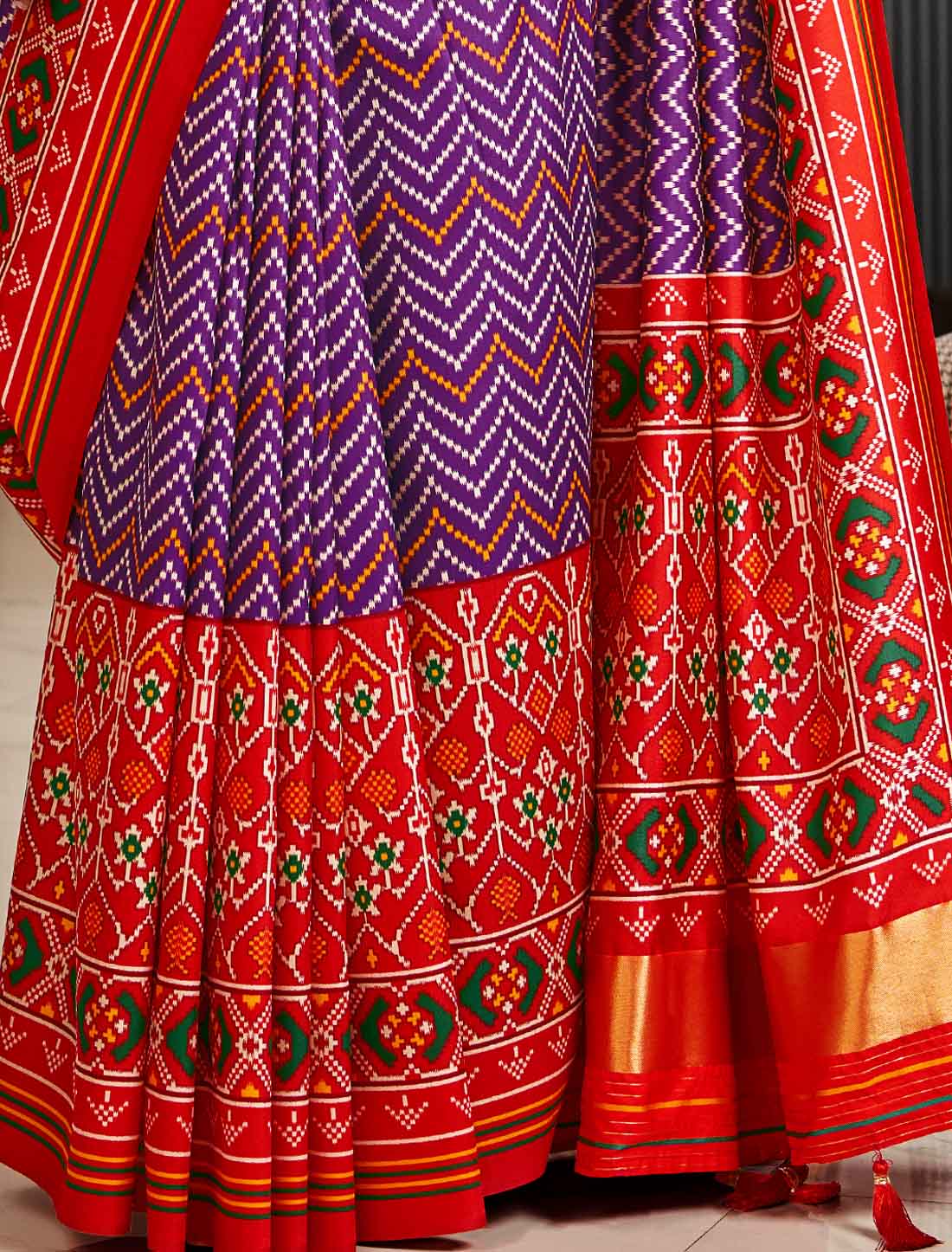 Ethnic Pure Tusser With Patola Print UnStitched Saree