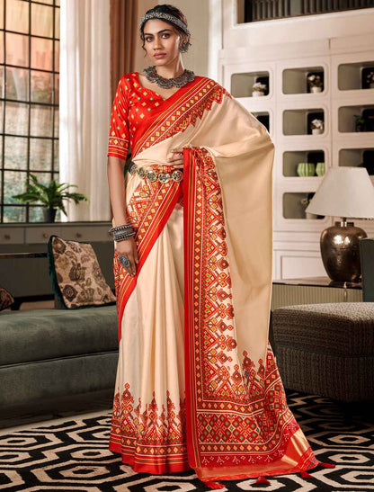 Pure Tusser With Patola Print UnStitched Ethnic Saree