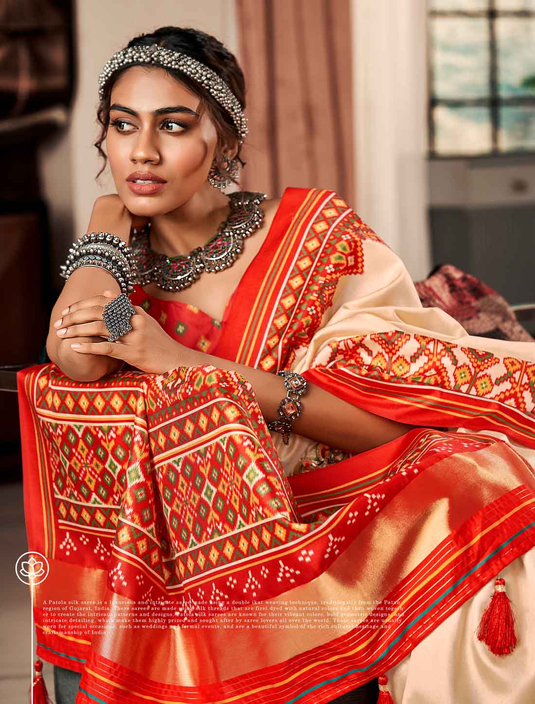 Pure Tusser With Patola Print UnStitched Ethnic Saree