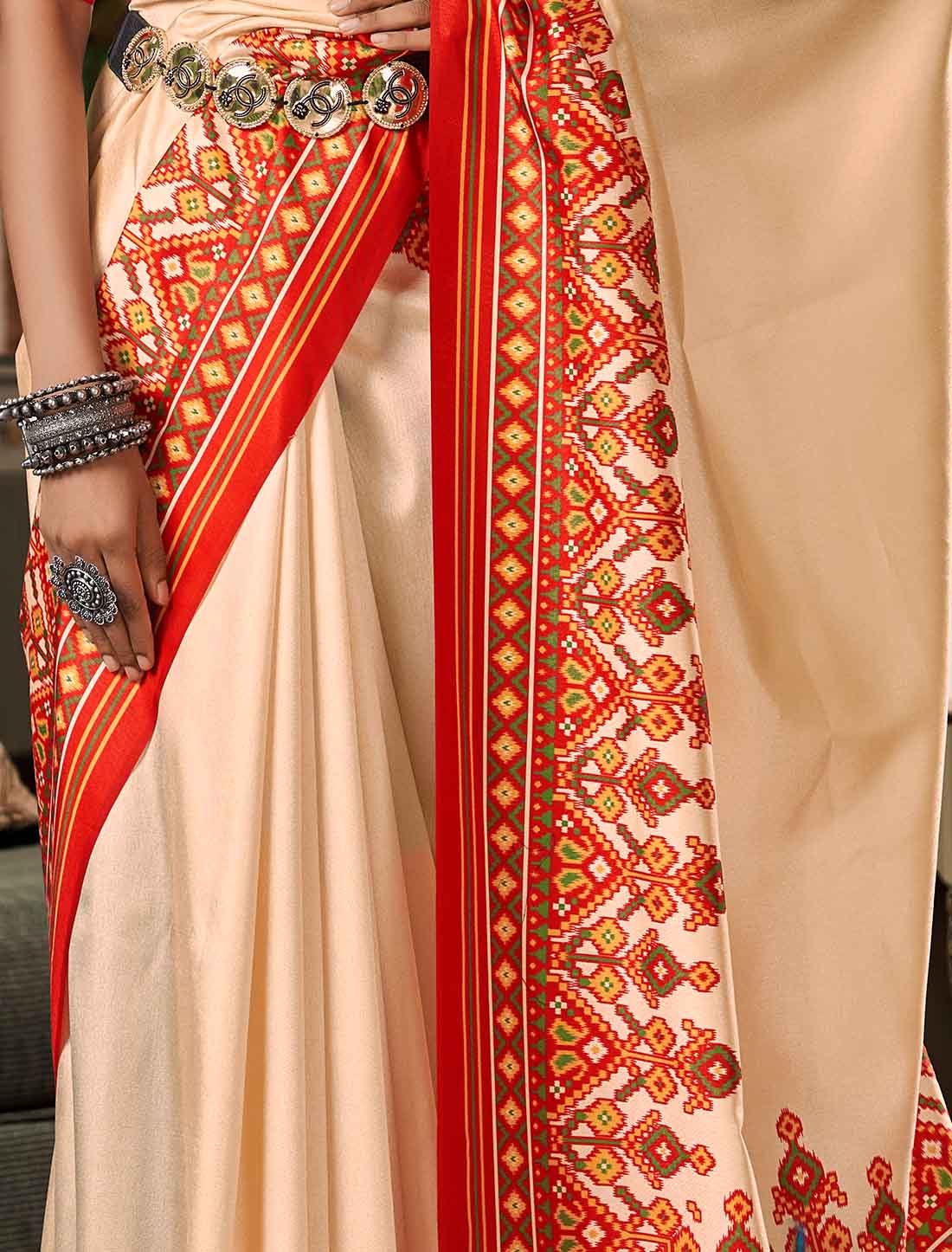 Pure Tusser With Patola Print UnStitched Ethnic Saree
