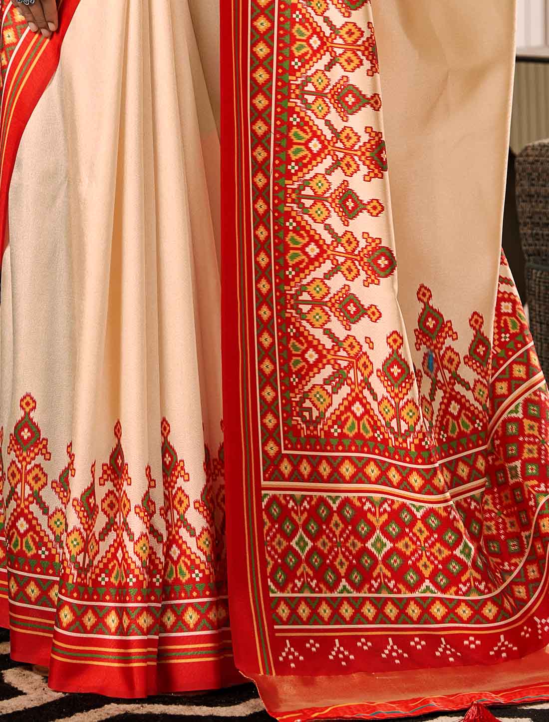 Pure Tusser With Patola Print UnStitched Ethnic Saree
