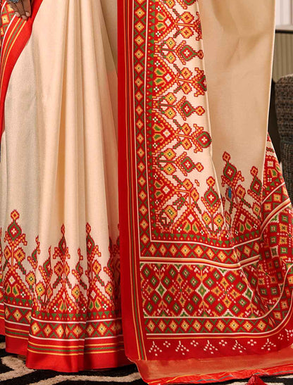Pure Tusser With Patola Print UnStitched Ethnic Saree