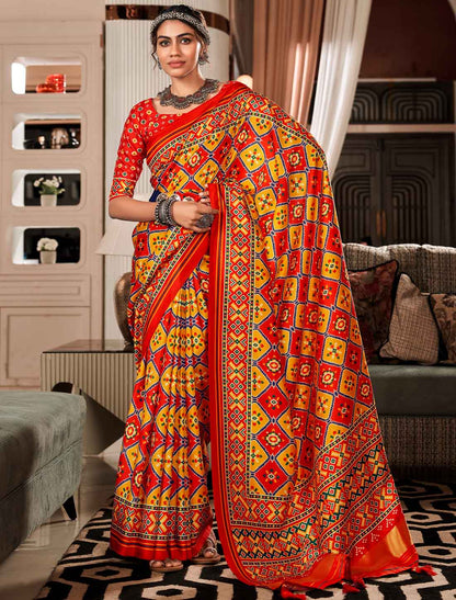 Ethnic Patola Print With Pure Tusser UnStitched Saree
