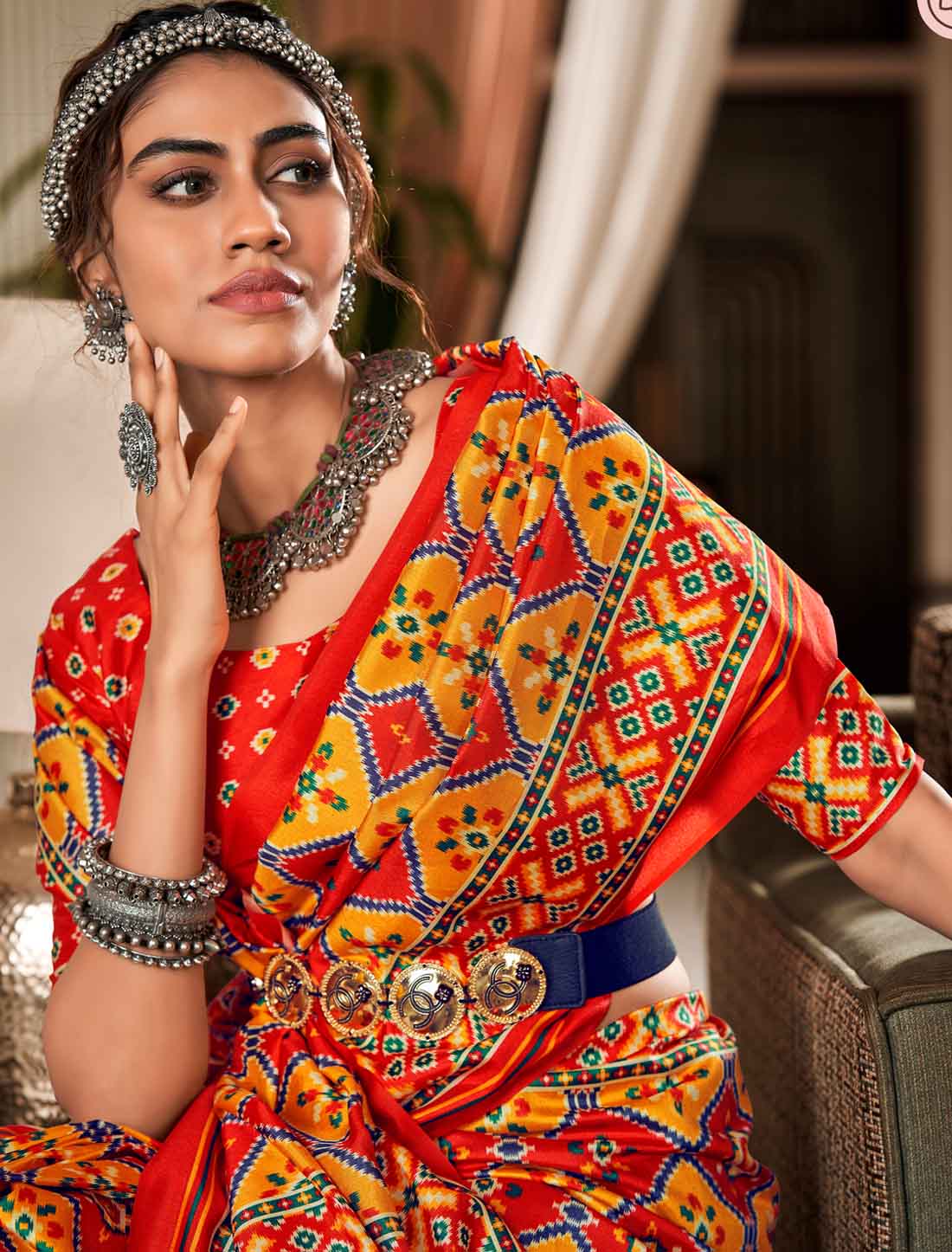 Ethnic Patola Print With Pure Tusser UnStitched Saree