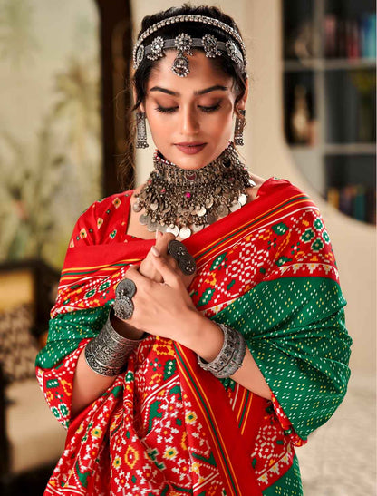 Pure Tusser Ethnic Patola Print With Patta Pallu Saree