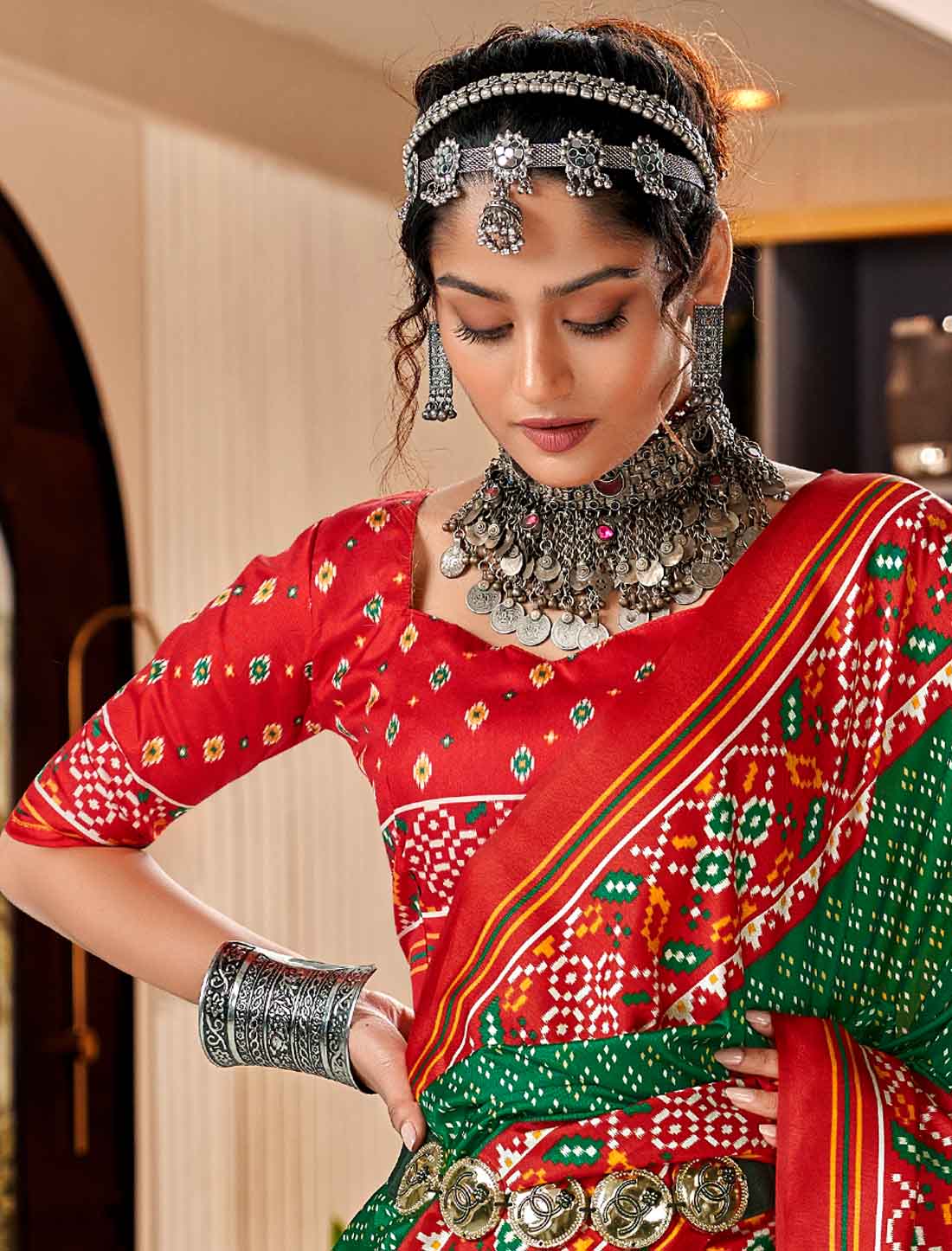 Pure Tusser Ethnic Patola Print With Patta Pallu Saree