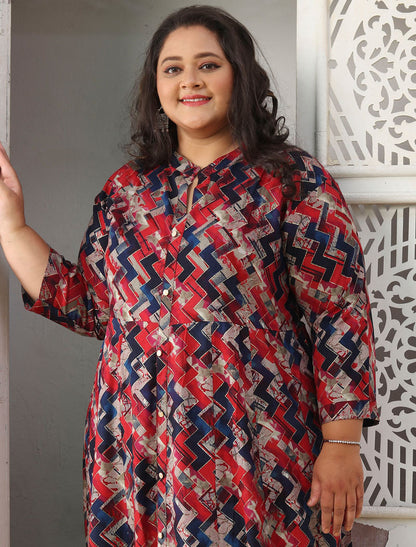 Latest Red & Blue Big Size Fashion Trends Premium Rayon Long Kurti For Women