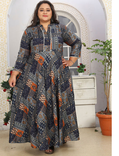 Blue Unique Big Size Fashion Trends Premium Rayon Long Kurti For Women