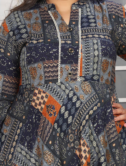 Blue Unique Big Size Fashion Trends Premium Rayon Long Kurti For Women