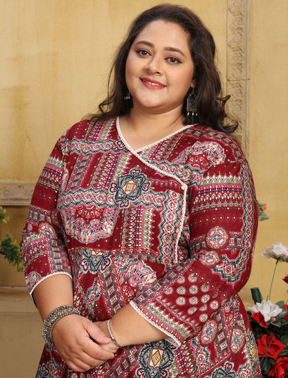 Latest Maroon Big Size Fashion Trends Premium Rayon Long Kurti For Women