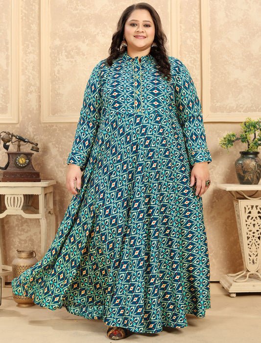 Teal Blue Big Size Fashion Trends Premium Rayon Long Kurti For Women