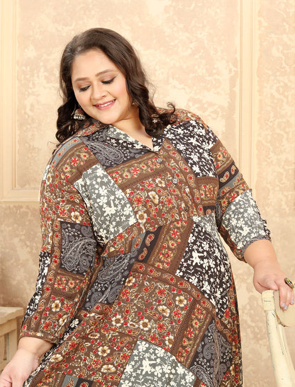 Brown Big Size Fashion Trends Premium Rayon Long Kurti For Women