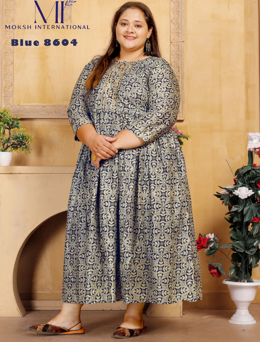 Blue Unique Big Size Fashion Trends Premium Rayon Long Kurti For Women