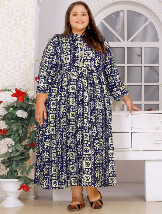 Navy Blue Unique Big Size Fashion Trends Premium Rayon Long Kurti For Women