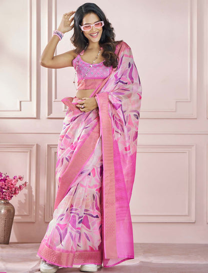 Ethnic Soft Zari Pink Based Modal Silk Saree