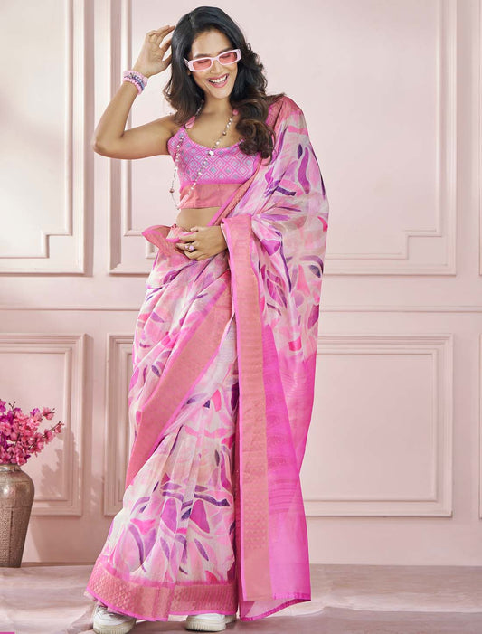 Ethnic Soft Zari Pink Based Modal Silk Saree