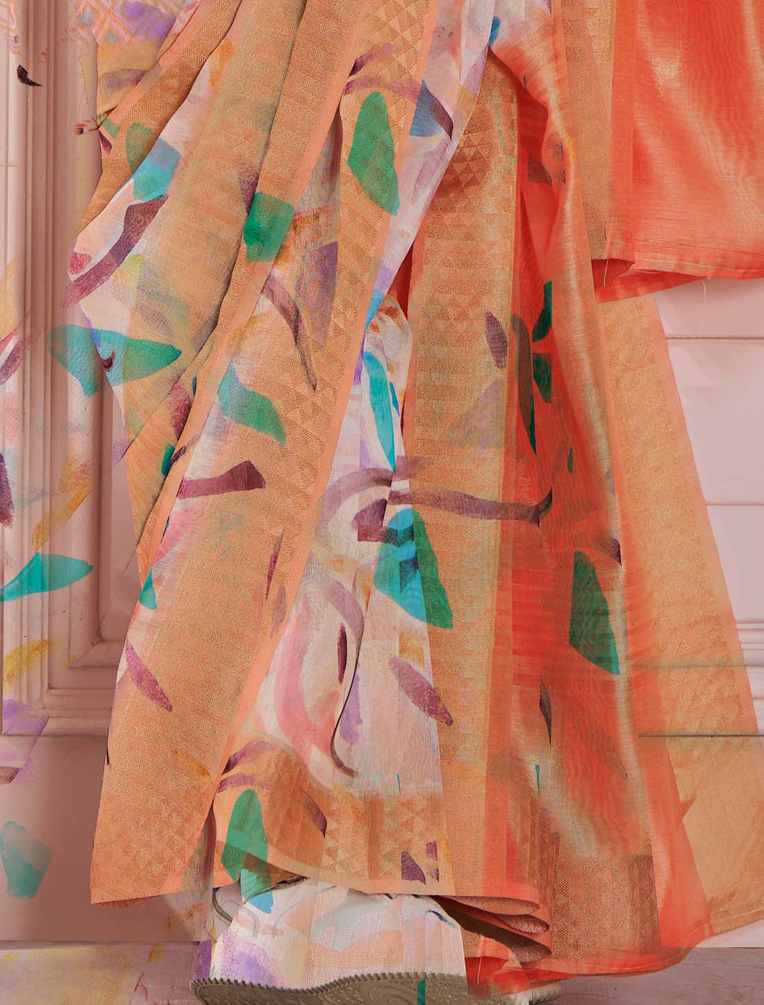 Modal Silk Peach Soft Zari Ethnic Saree
