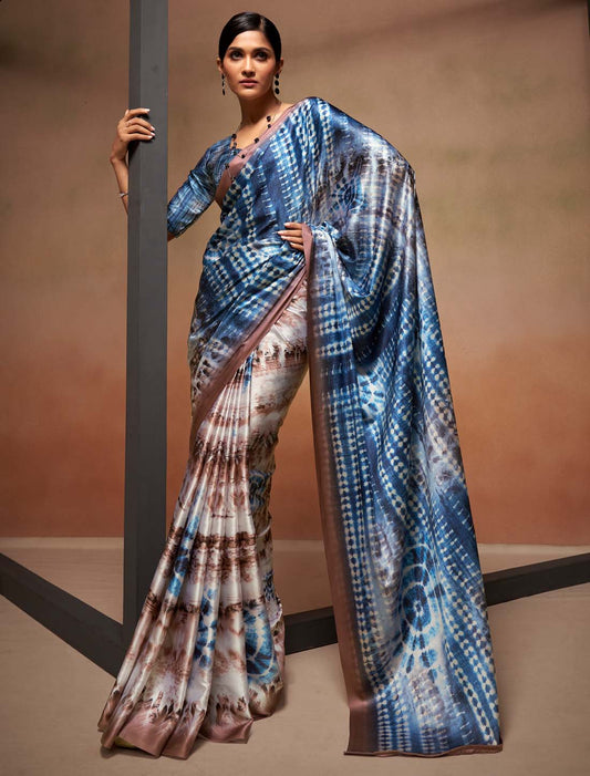 Ethnic Satin Silk With Digital Rainbow Print Saree