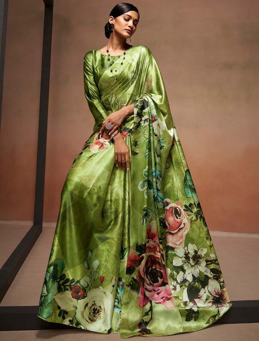 Digital Rainbow With Satin Silk Print Ethnic Saree