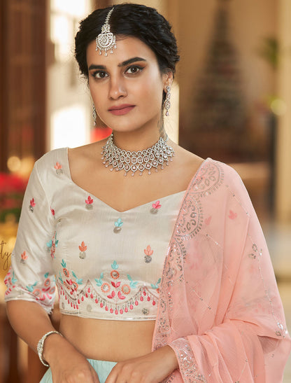 Traditional Art Silk Ethnic Mirror Work Wedding Women Lehenga Choli
