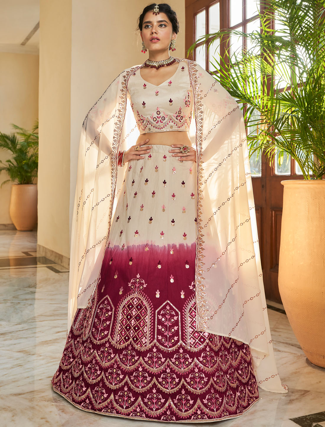 Ethnic Art Silk Embroidered Mirror Wedding Wear Lehenga Choli