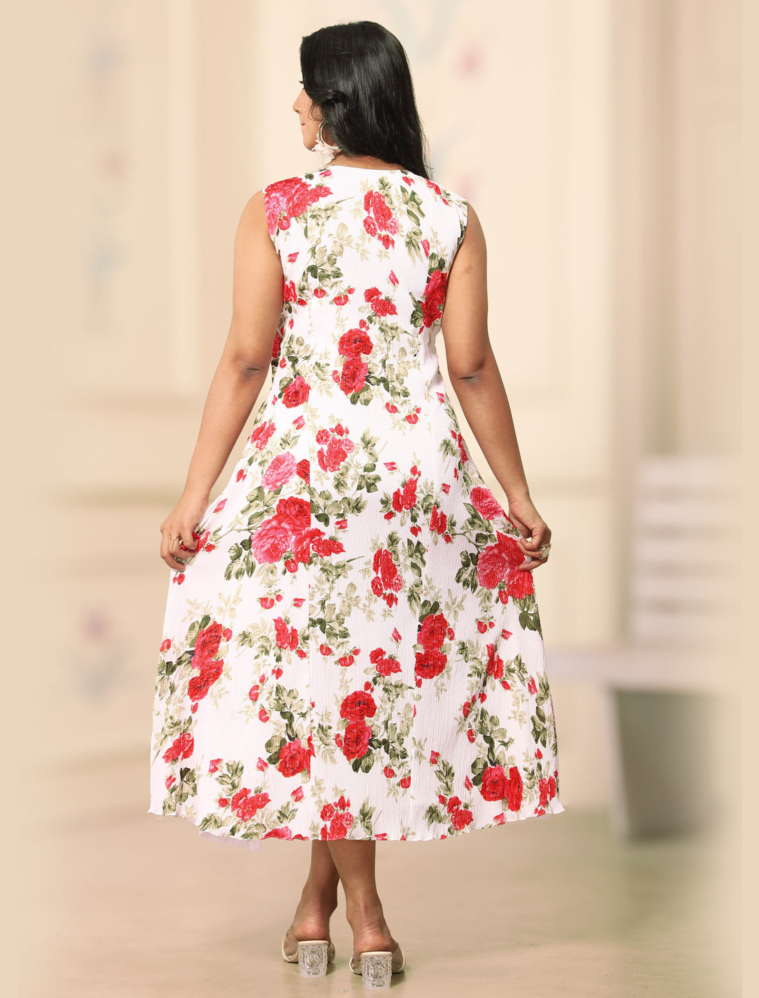 Pink Women’s Floral Midi Dress | One Piece Ethnic Wear