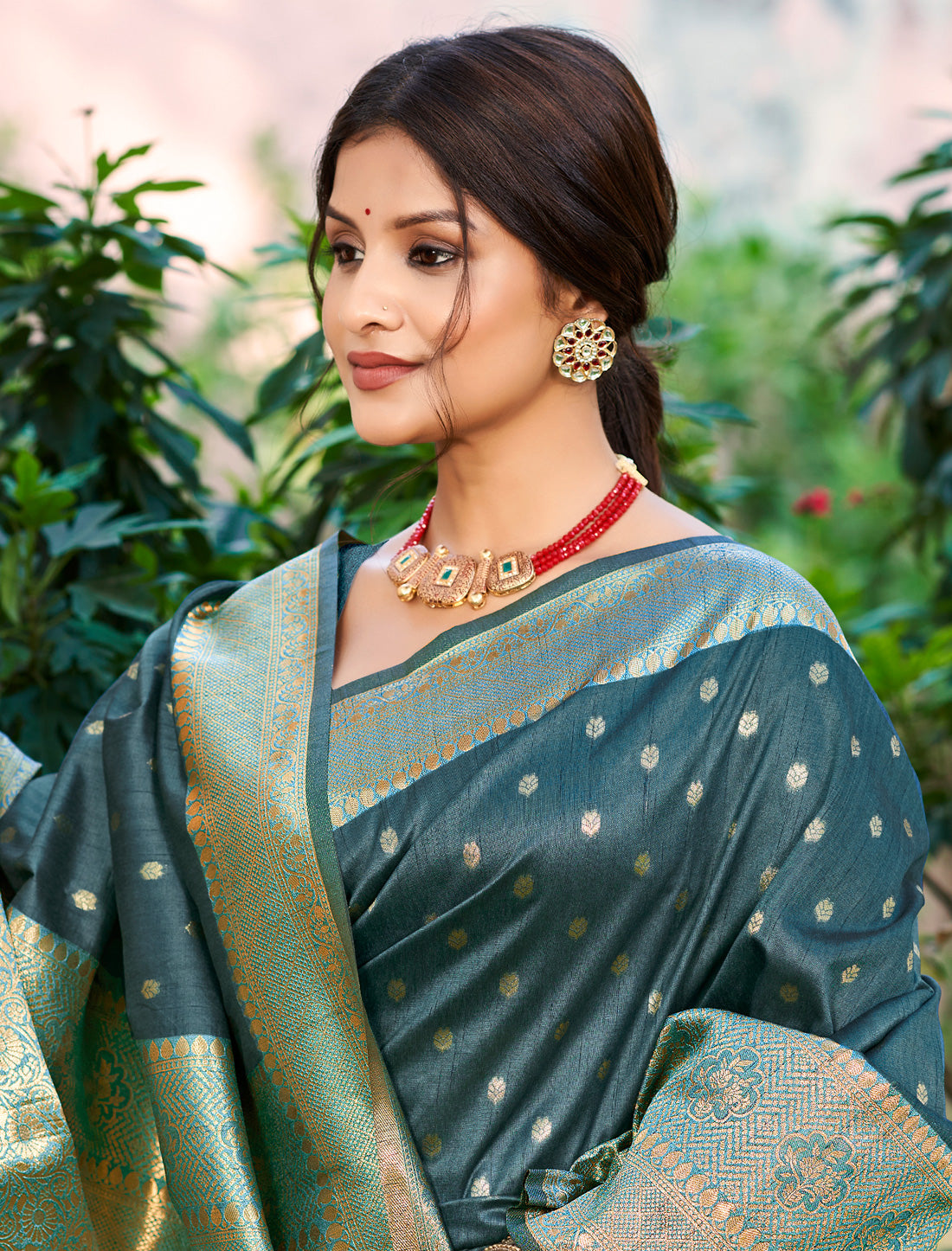 Teal Blue Assam Silk Ethnic Traditional Wear Saree