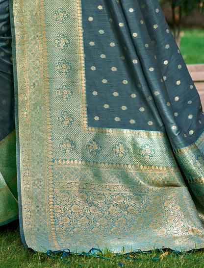 Teal Blue Assam Silk Ethnic Traditional Wear Saree