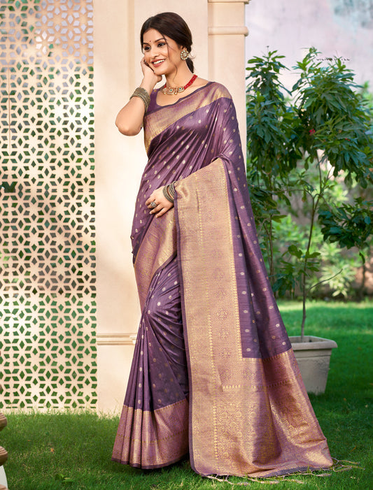 Lavender Ethnic Assam Silk Traditional Wear Saree